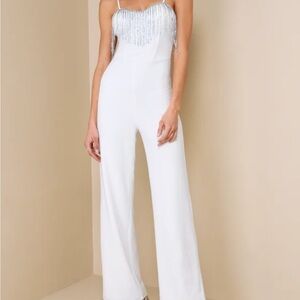 Elegant White Jumpsuit with Silver Accents
